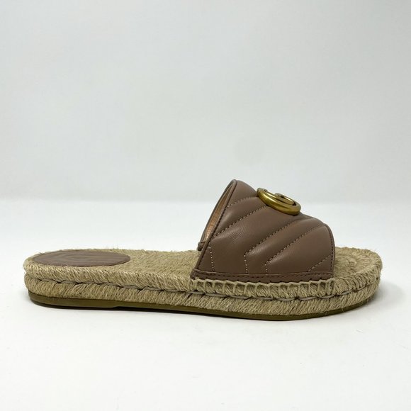 SOLD Gucci Marmont GG Espadrille Sandals Matelasse Brown Quilted Flat Sz 37 US 7 - Picture 8 of 13